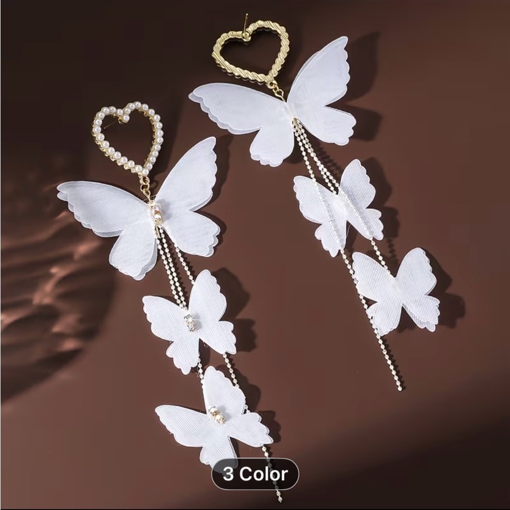ROMANTIC TEMPERAMENT LOVE PEARLS BUTTERFLY EARRINGS - Picture 4 of 5